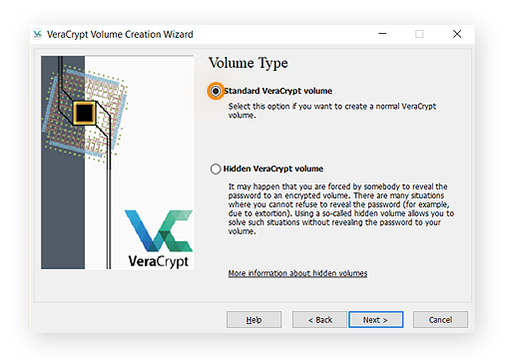 Auswählen einer Sichtbarkeitskonfiguration für ein Laufwerk in VeraCrypt für Windows